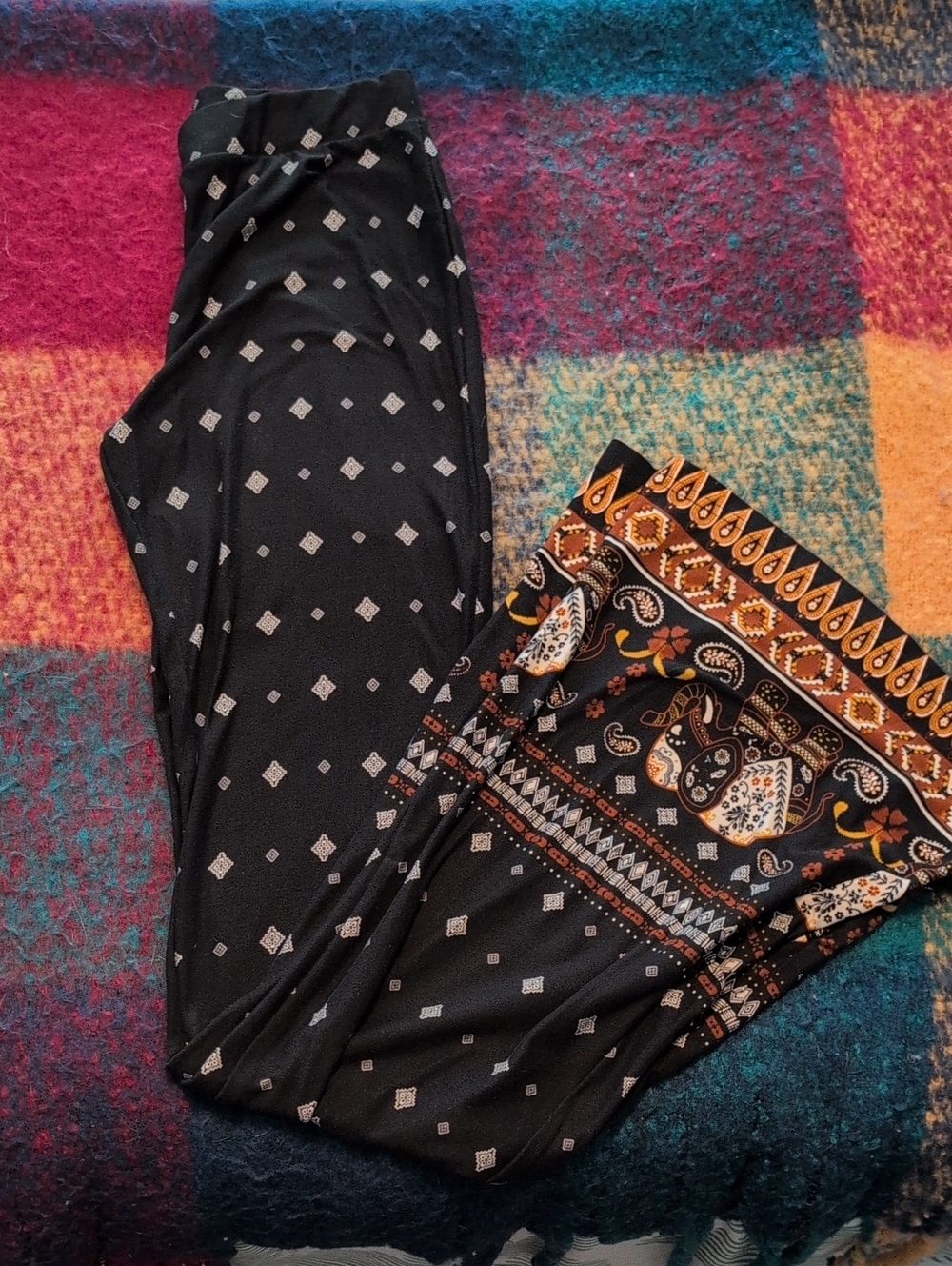 shosho Black Boot Cut Pants with Orange & White Paisley Border